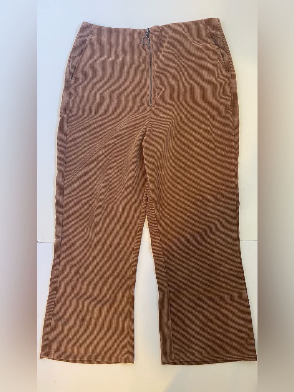 Tularosa Brown Corduroy Wide Leg Crop Pants Exposed Zip Ring Pull M